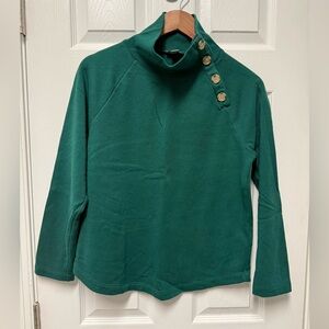 J. Crew Women’s Forest Green Cowl Neck Pullover with Button Accents